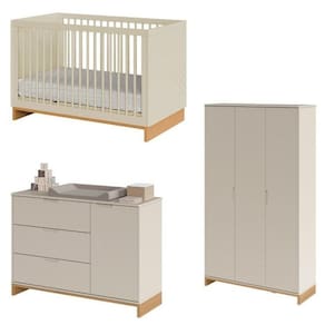 Quarto de Bebê Completo com Berço, Cômoda e Guarda-Roupa Cubo Areia/Platano