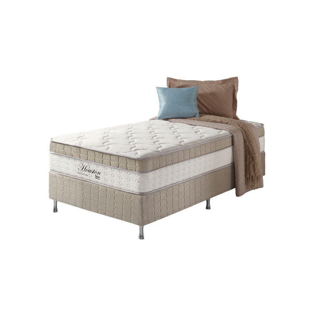 Cama Box Solteiro King + Colchão Molas Ensacadas Houston Marfim