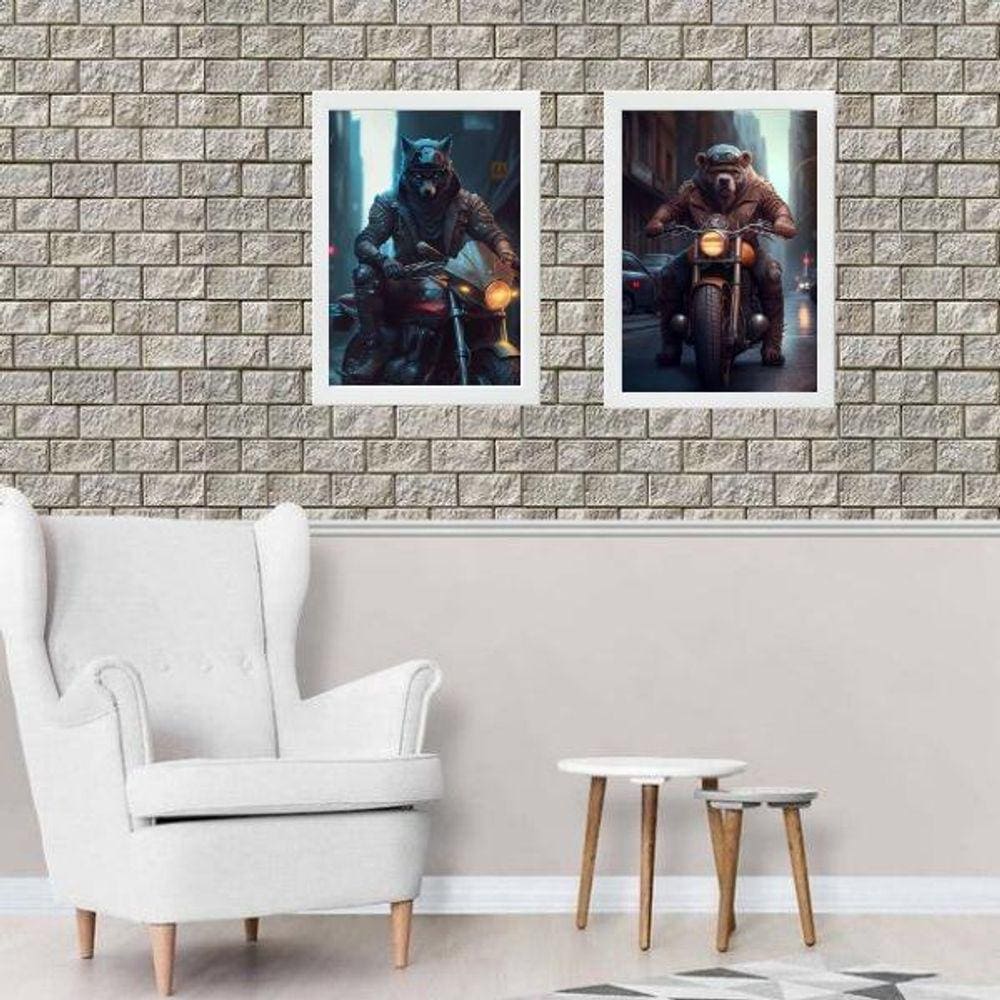 Kit 2 Quadros Motos - Feras Motociclistas 45X34Cm - Vidro