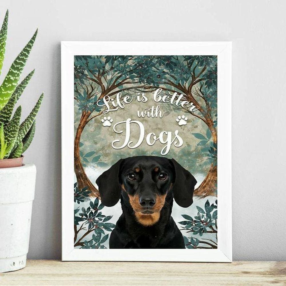 Quadro A Vida É Melhor Com Cães 24X18Cm - Com Vidro