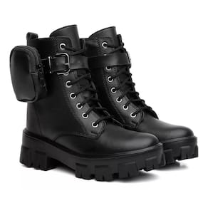 Bota Coturno Blogueira Feminino Cadarço com Bag Estilo Moda Confortável Sola Tratorada