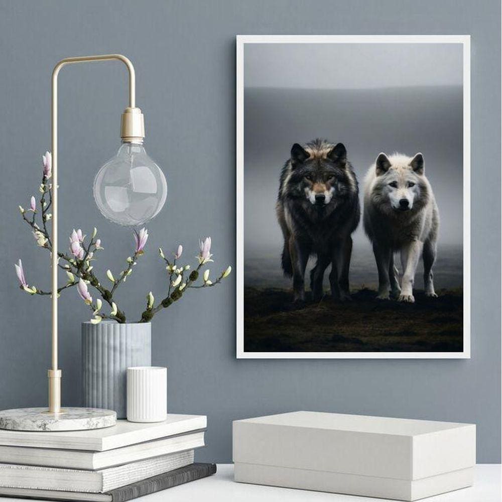 Quadro Arquétipo Casal De Lobos 45X34Cm