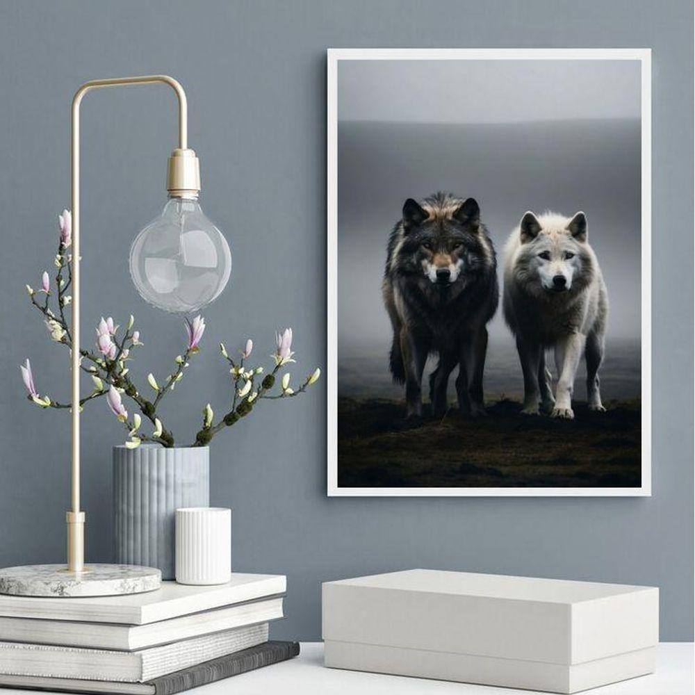 Quadro Arquétipo Casal De Lobos 45X34Cm