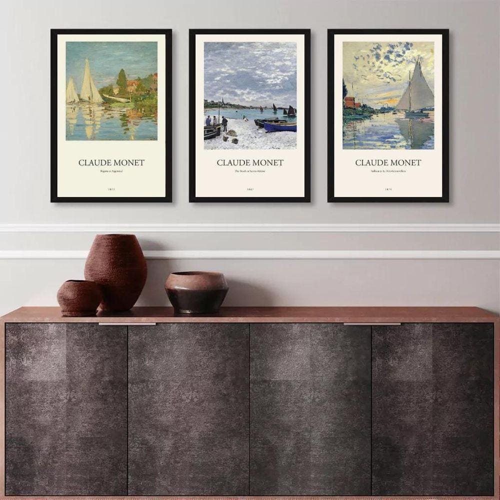 Kit 3 Quadros Monet - Regatas 24X18Cm