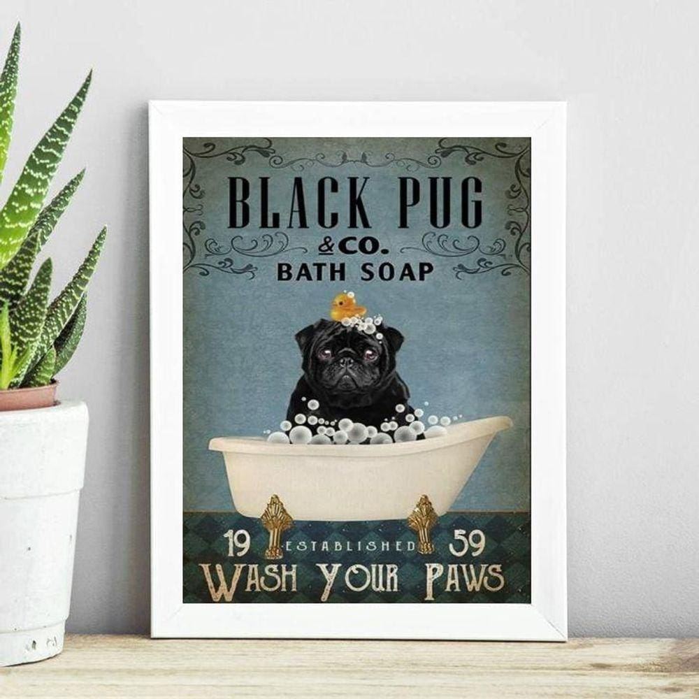 Quadro Decorativo Banheiro Black Pug 33X24Cm