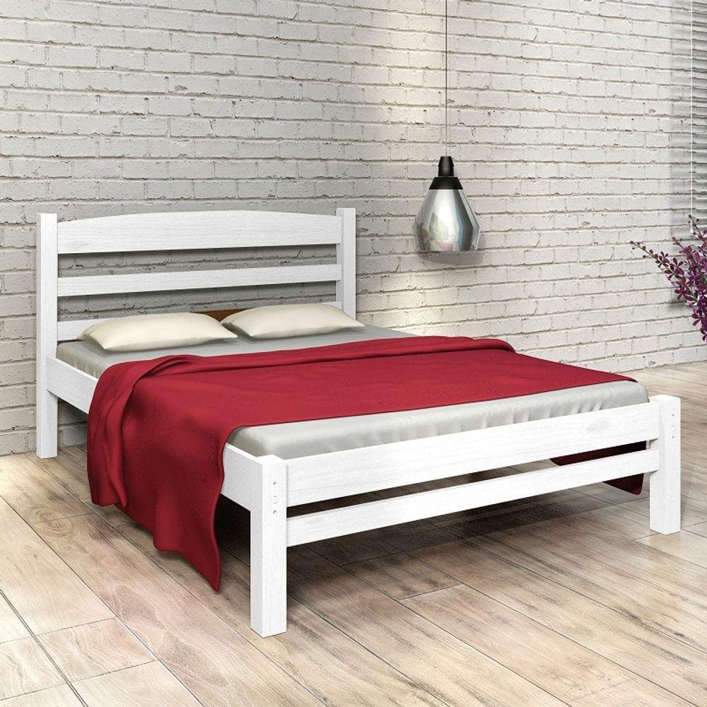 Cama de Casal Madeira Maciça cor Branca