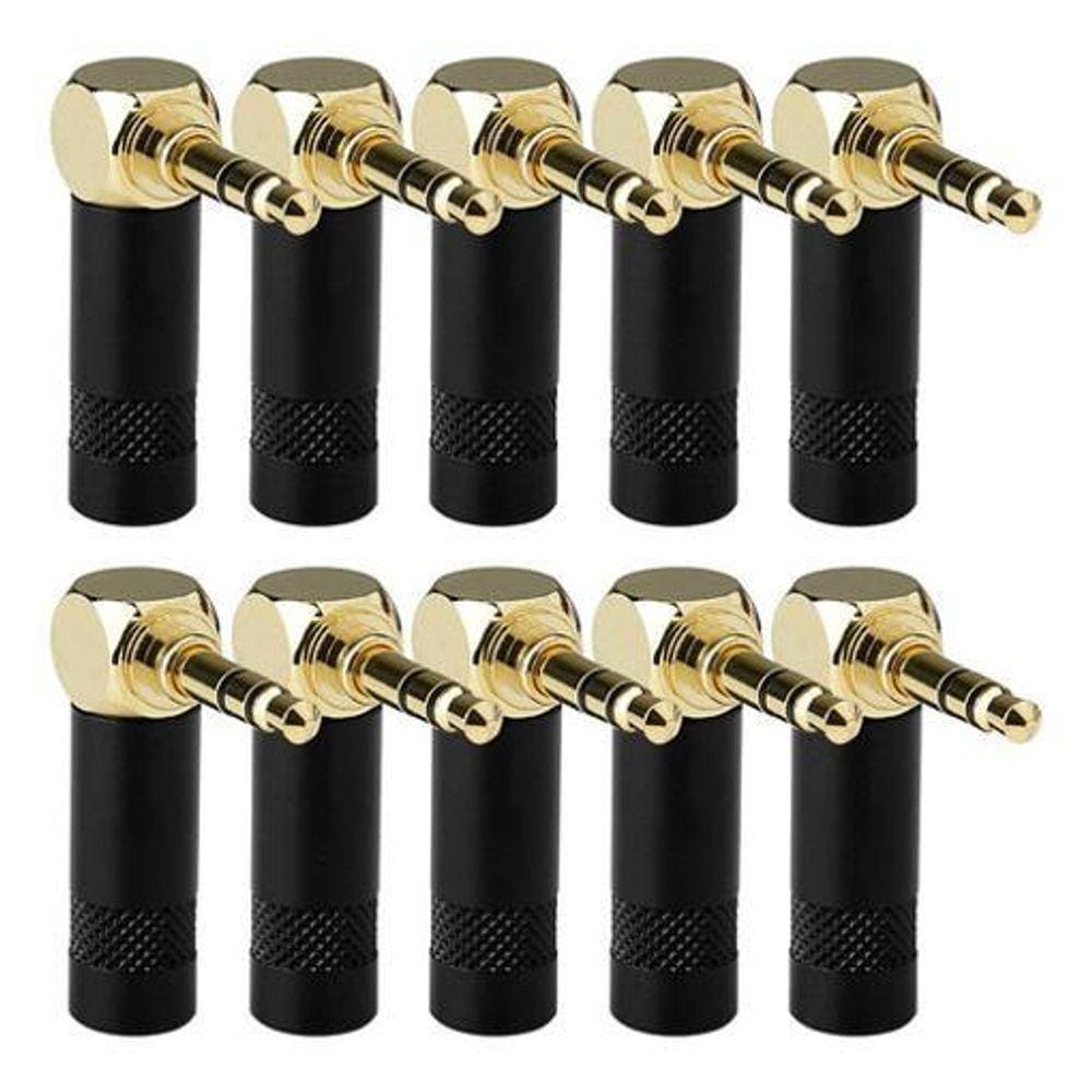 Kit 10 Conectores Plug P2 Stereo 90 Angulado Linha Pro Mxt