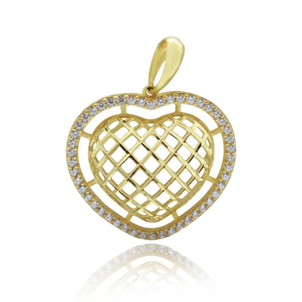 Pingente Coração Vazado Com Zircônia Em Ouro 18K