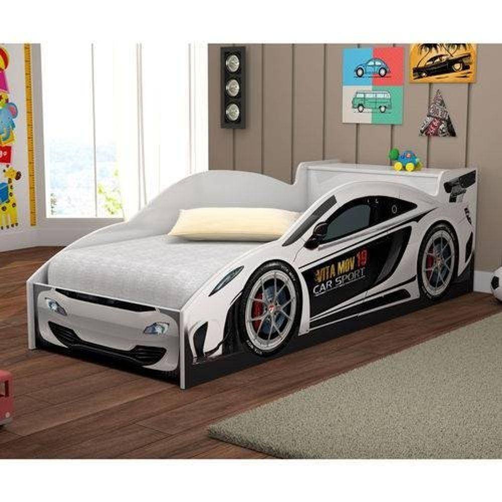 Cama Carro de Corrida Branco com Colchão Vitamov