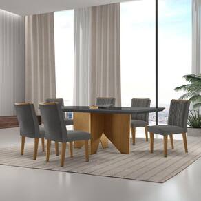 Mesa Nancy 180 Tampo Mdf Vidro/canto Reto com 6 Cadeiras Dandara Grafite/Imbuia
