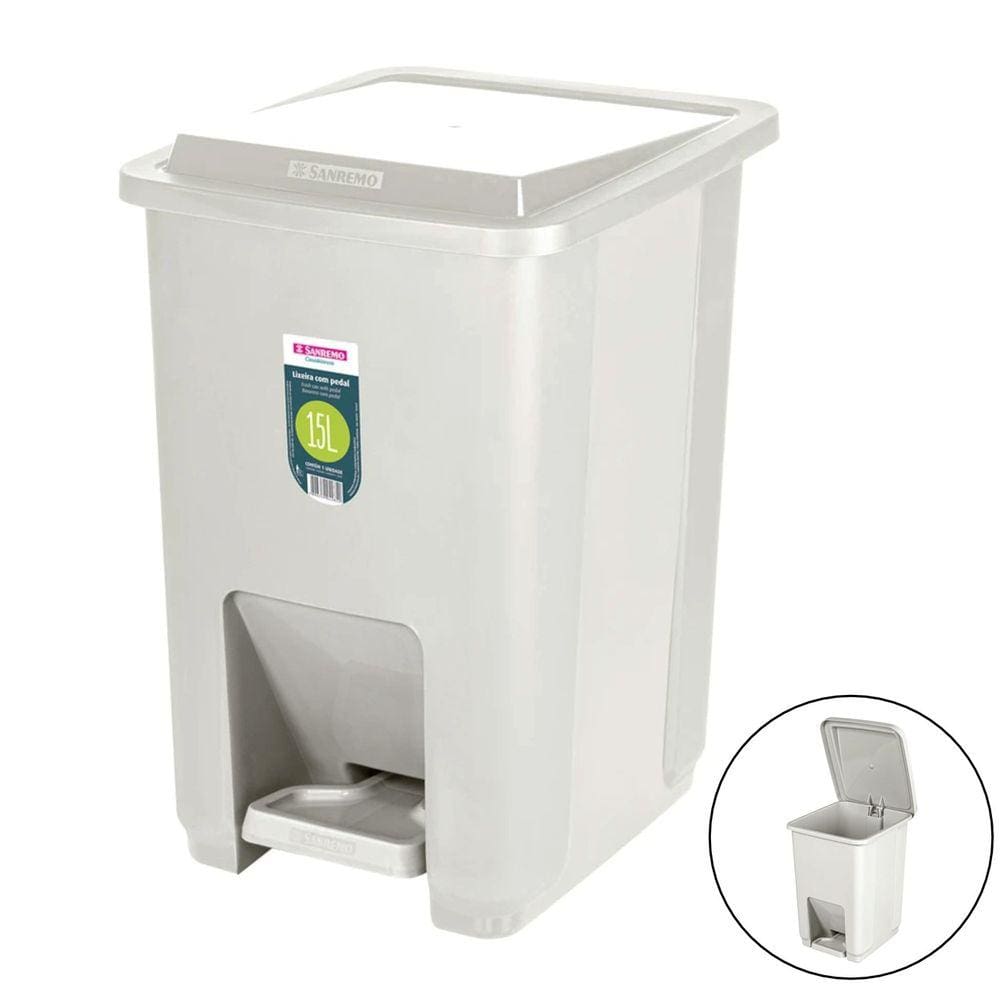 Lixeira 15 Litros Com Pedal Cesto De Lixo Para Banheiro Cozinha Escritório Bege - SR2215 Sanremo