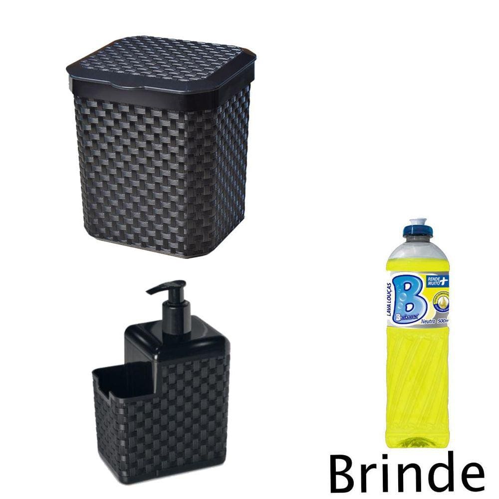 Lixeira Pia Rattan 5 Litros E Dispenser +  Detergente