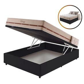Cama Box Baú Casal Preto + Colchão Molas Bahamas 128cm