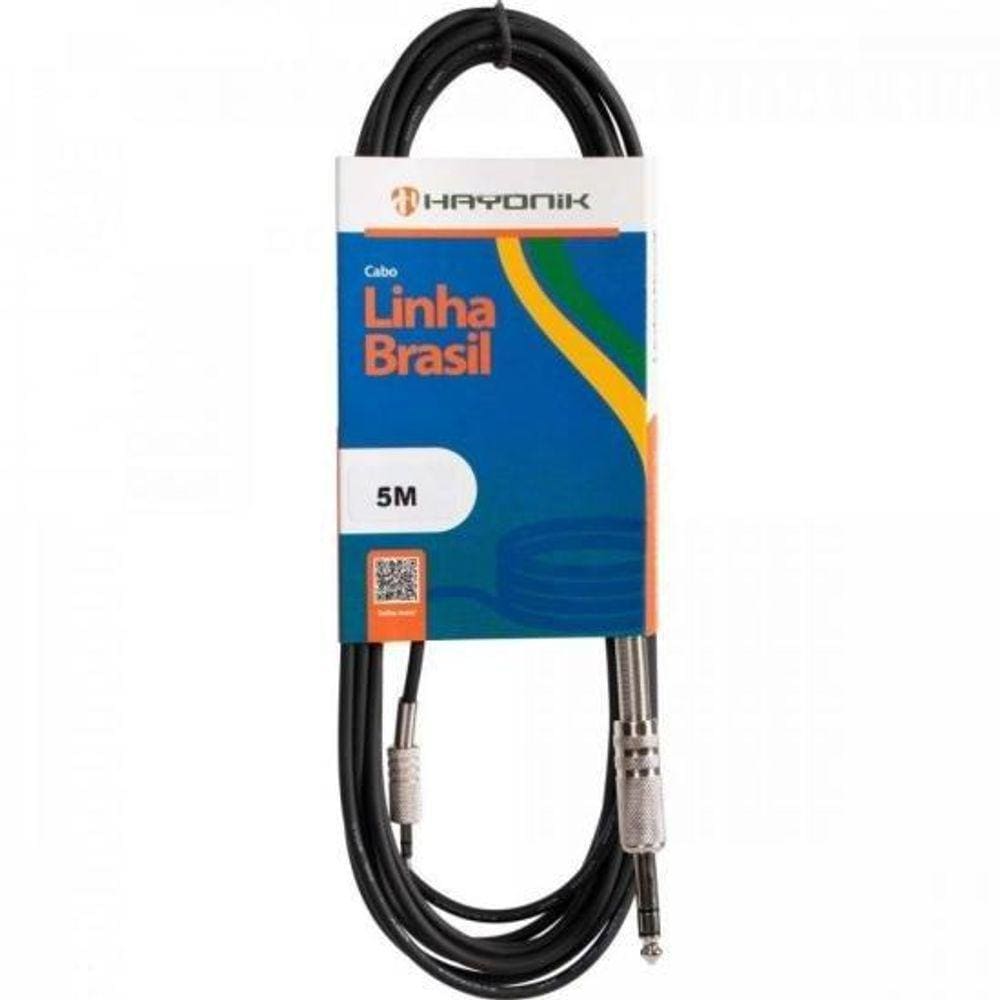 Cabo de Áudio Linha Brasil P2 Estéreo X P10 Estéreo 5m Preto Hayonik [F003]