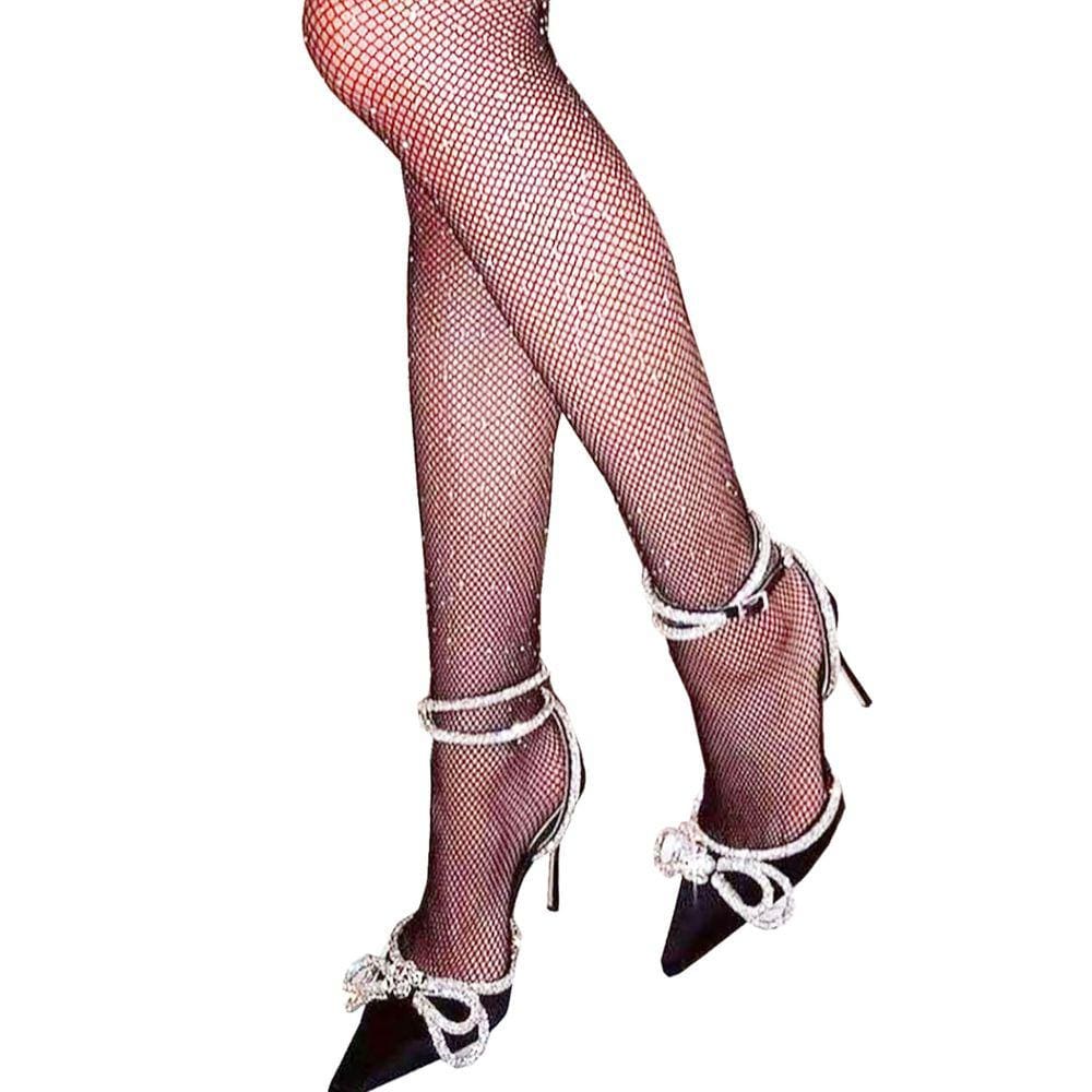 Meia Calça Arrastão com Pedras Strass - Preto