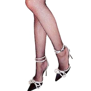 Meia Calça Arrastão com Pedras Strass - Preto