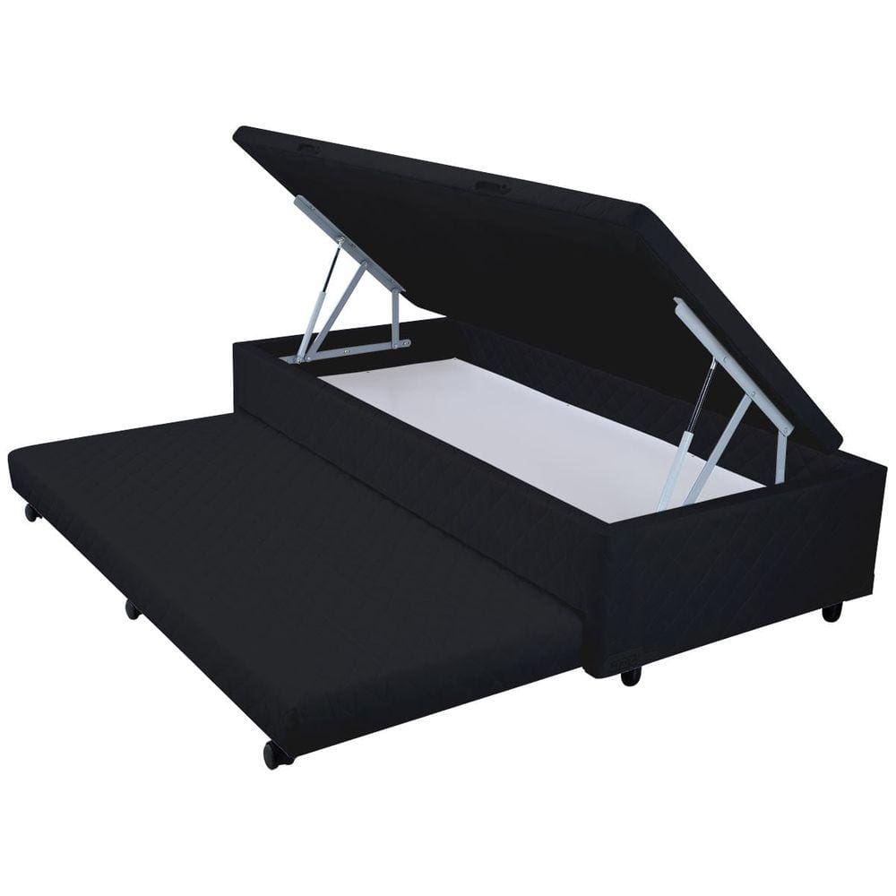 Bicama Box Baú Solteiro Mega Suede Preto 3 em 1 - 088x188
