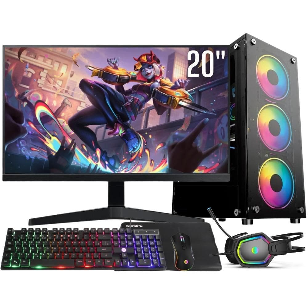 Computador Gamer Completo Intel Core i5 8GB SSD 256GB Kit Gamer com Headset Monitor 20&quot; Windows 10 3green Flash