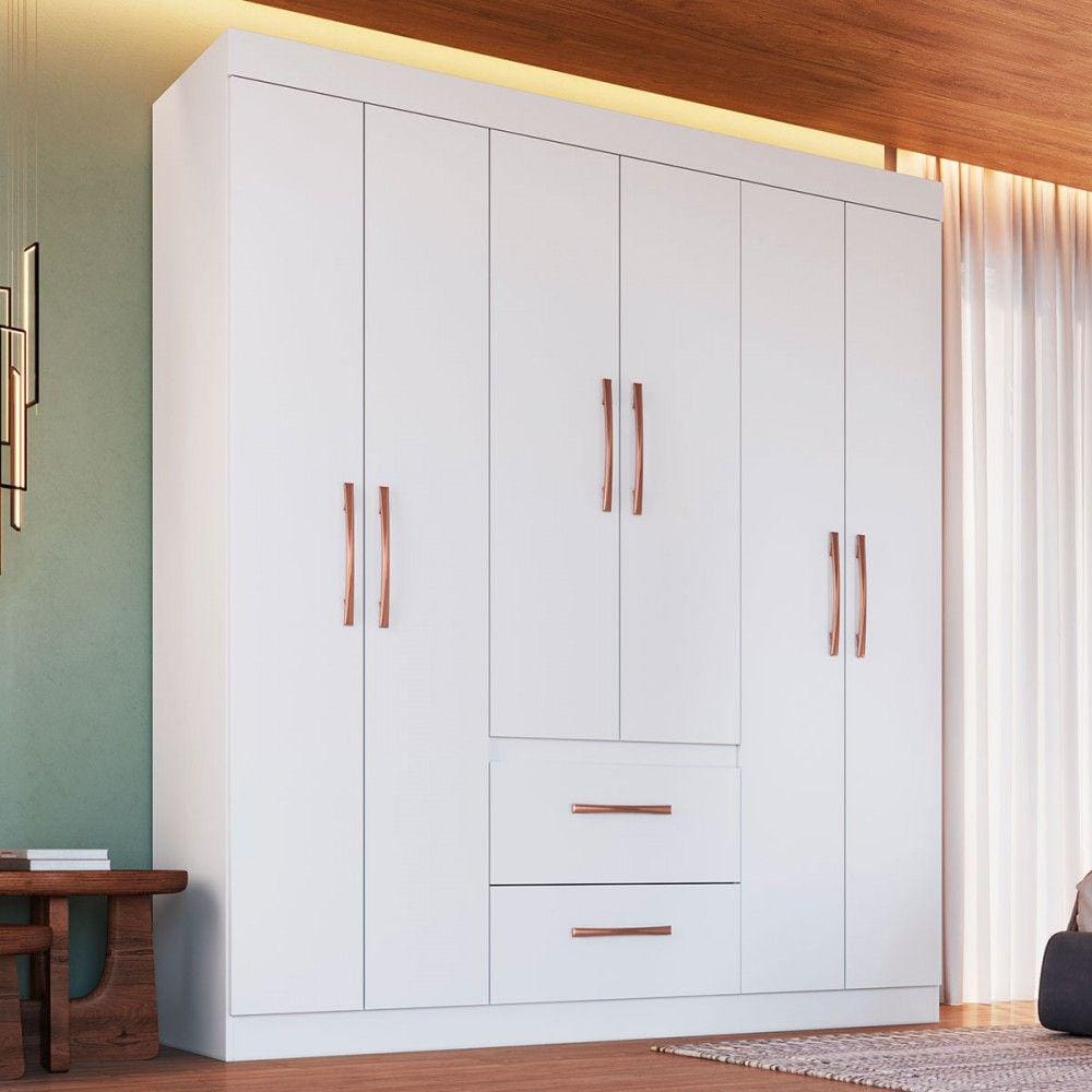 Guarda-Roupa Casal Santiago 6 Portas 2 Gavetas Branco - Doripel