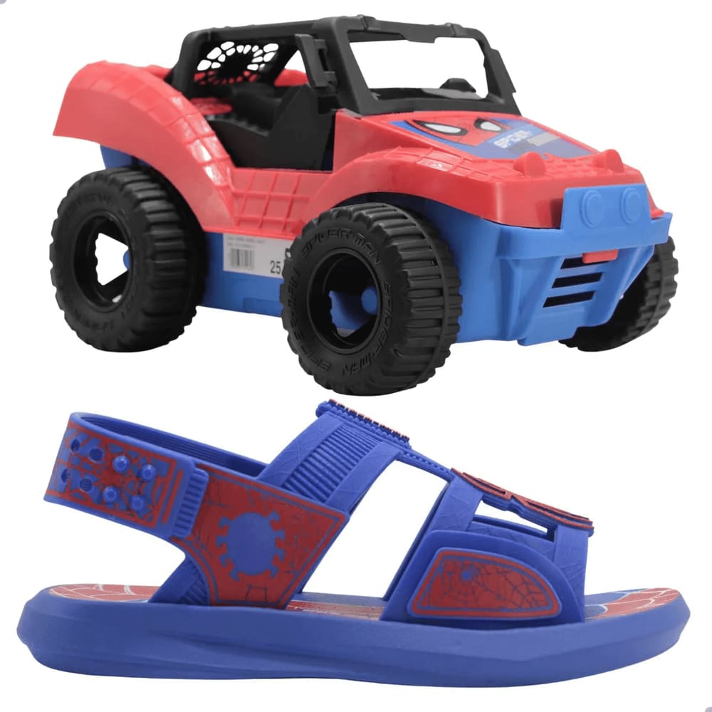 Sandália Grendene Homem Aranha Trator Buggy Azul Vermelho