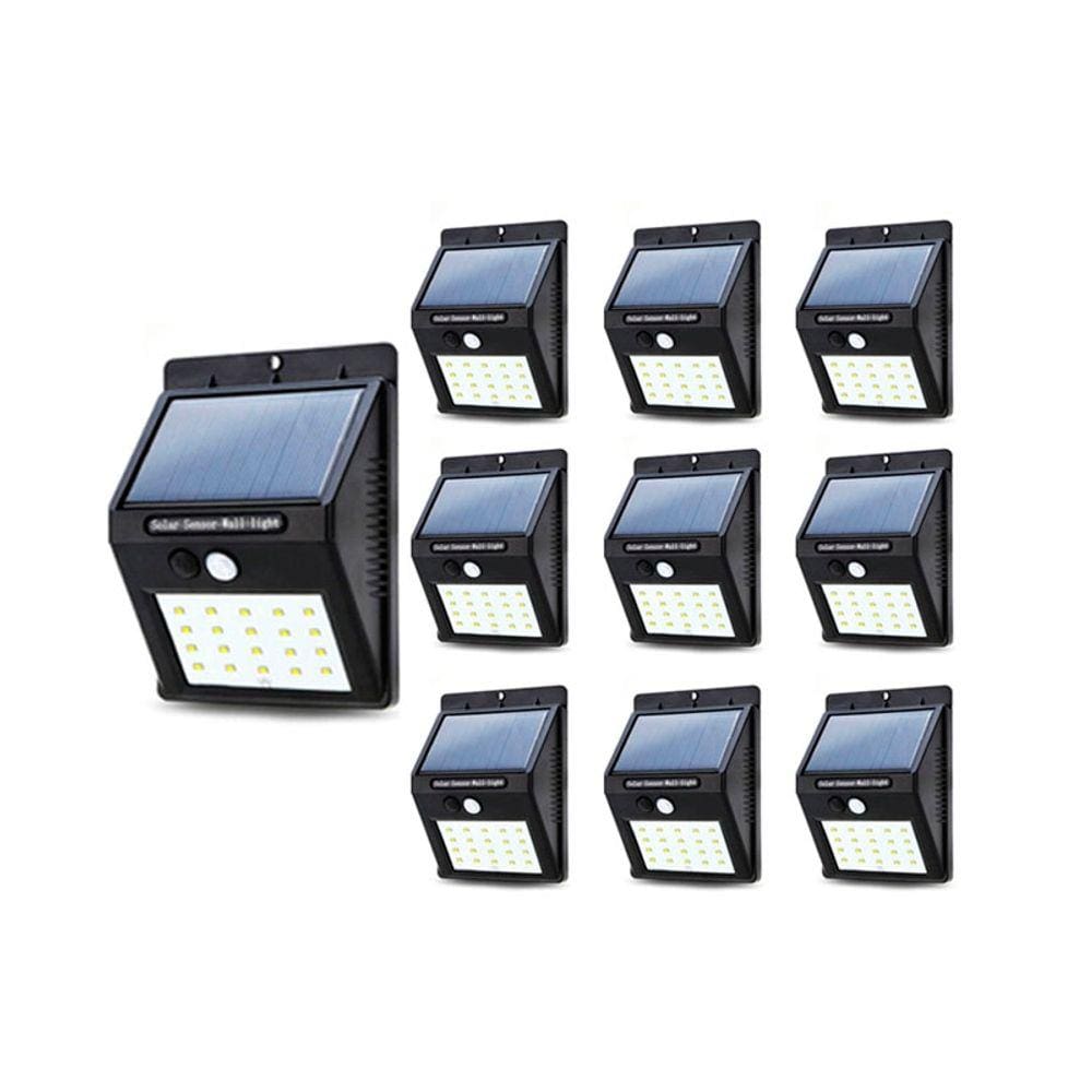 Pacote de holofotes solares de 10 20 LED com sensor de movimento