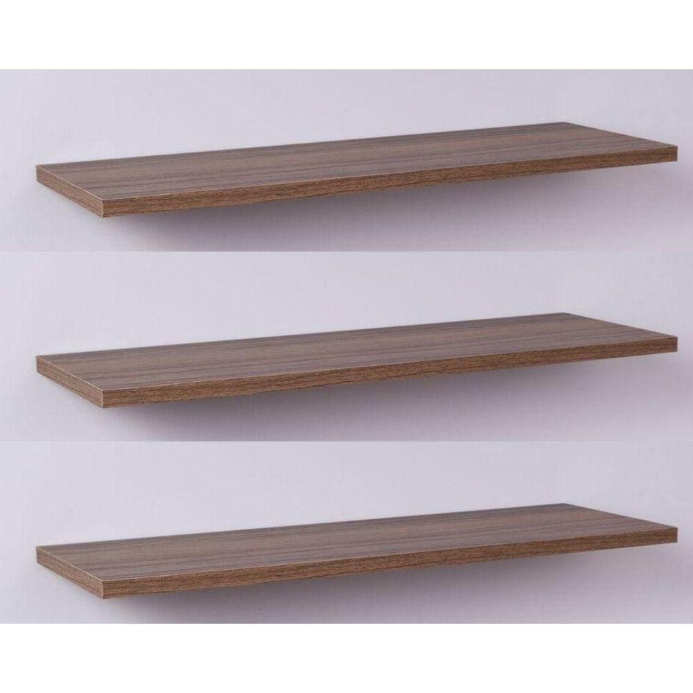 Kit Com 3 Prateleiras 40 X 10cm Suporte Invisivel Cor Nogal Malaga (madeira Escura)