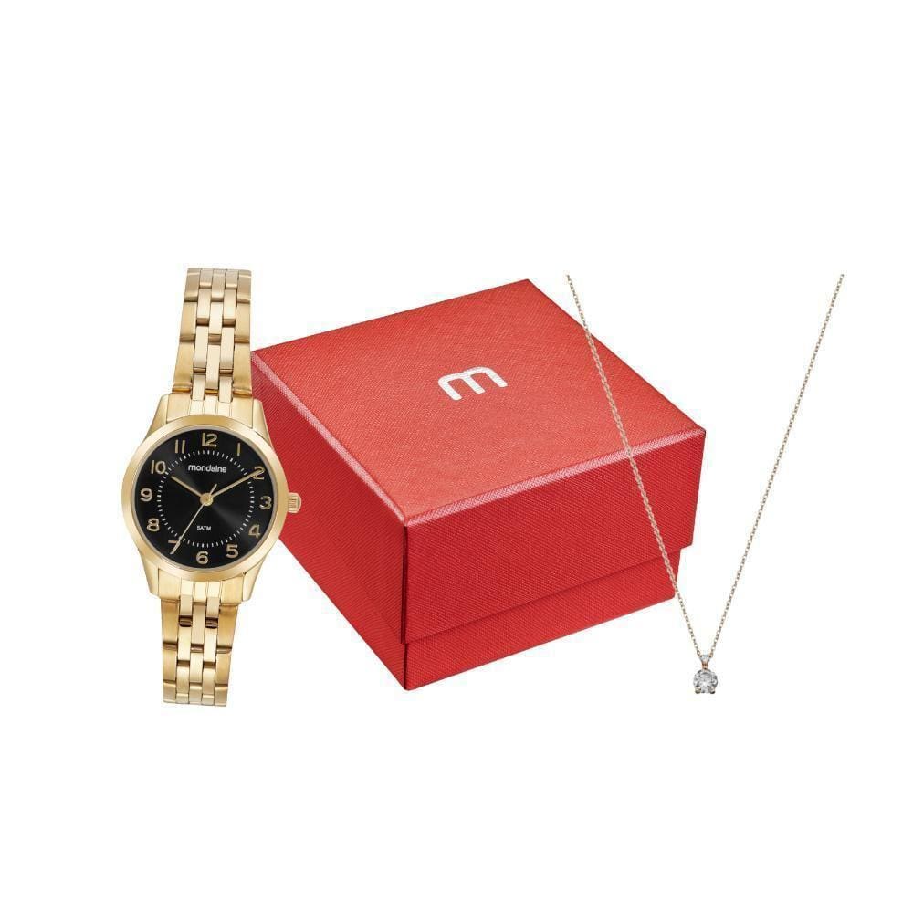 Kit Relógio Mondaine Feminino Dourado E Preto 32796Lpmkde2K1