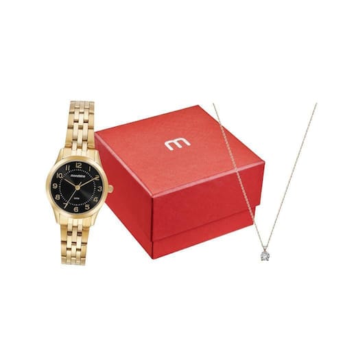 imagem-Kit Relógio Mondaine Feminino Dourado E Preto 32796Lpmkde2K1