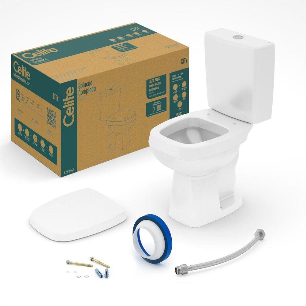Kit de Bacia com Caixa Acoplada 3/6L e itens de instalação City Celite Branco