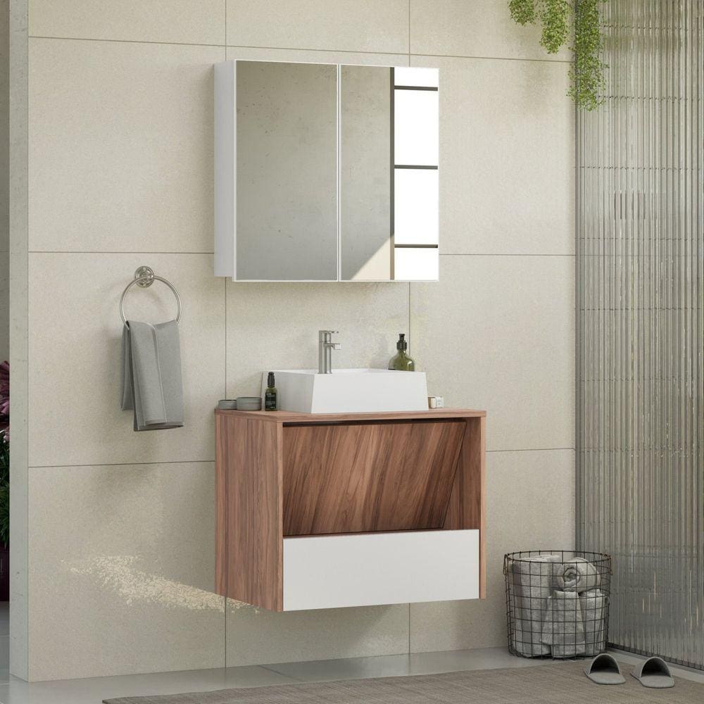 Conjunto de Móveis para Banheiro Cairo 60 Desarmado Branco/Nogal