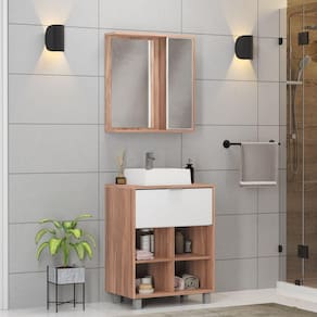 Conjunto de Móveis para Banheiro Tivoli 60 Desarmado Branco/Nogal