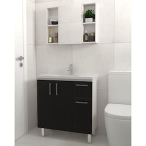 Kit Gabinete de Banheiro Lisboa 80cm Venturi Branco/Preto