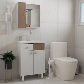 Kit Gabinete de Banheiro 60cm Vittoria Branco/Freijó