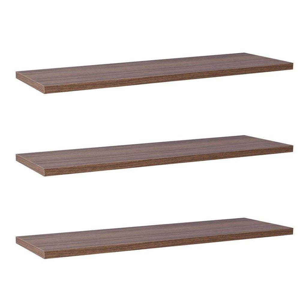 Kit Com 3 Prateleiras 40 X 15cm Suporte Invisivel Cor Nogal Malaga (madeira Escura)