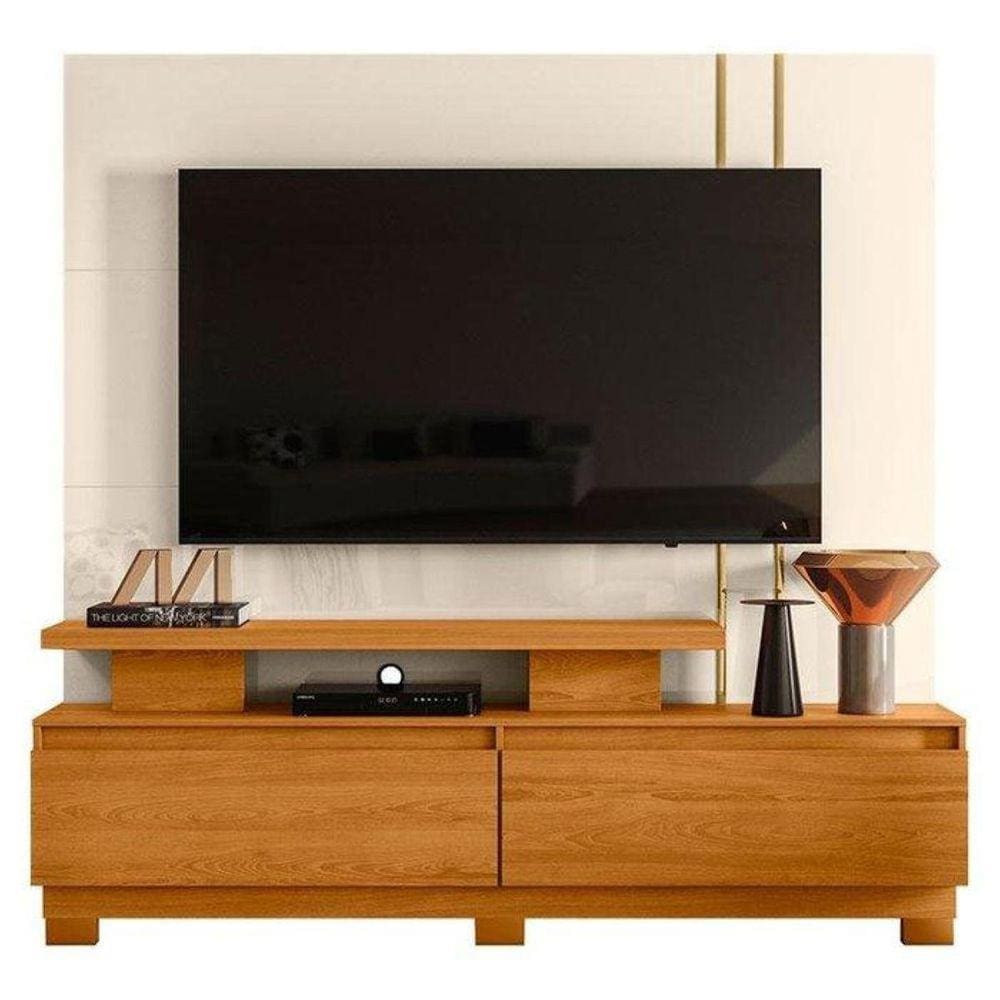 Estante Home Theater New Apolo Para TV até 75 com pés Cor Cinamomo Off White - Madetec Móveis