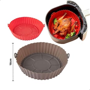 Kit 2 Forma Silicone Redonda Alça Air Fryer 16X4,5Cm