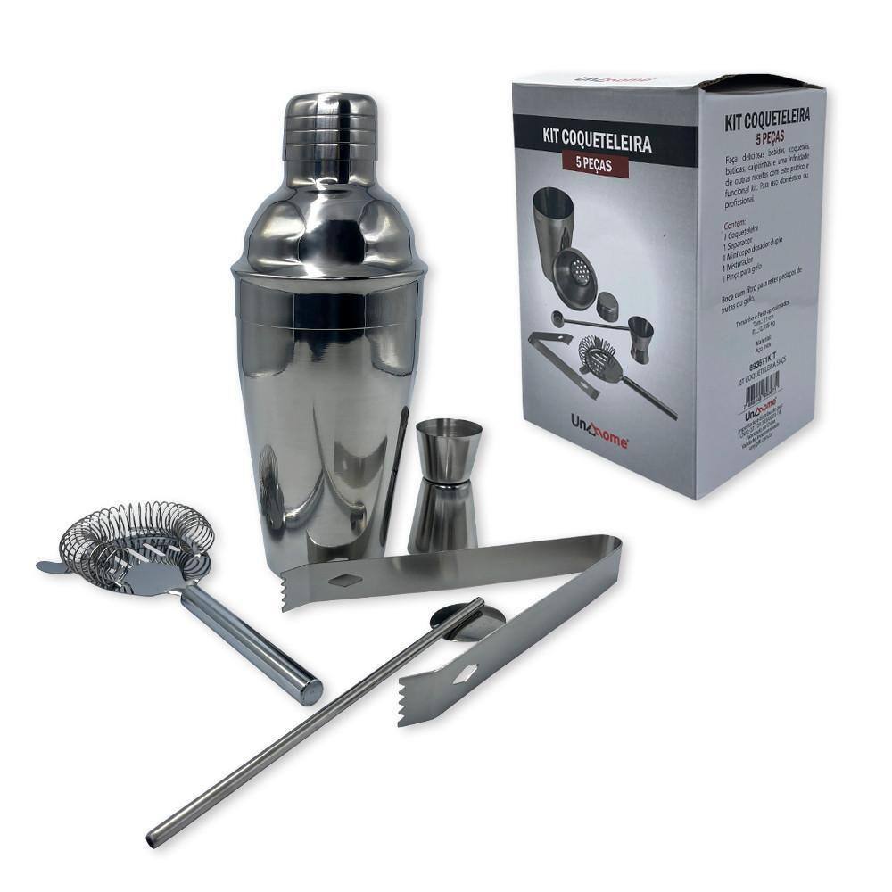 Kit Coqueteleira 5 Peças Inox Profissional 550 Ml Completo
