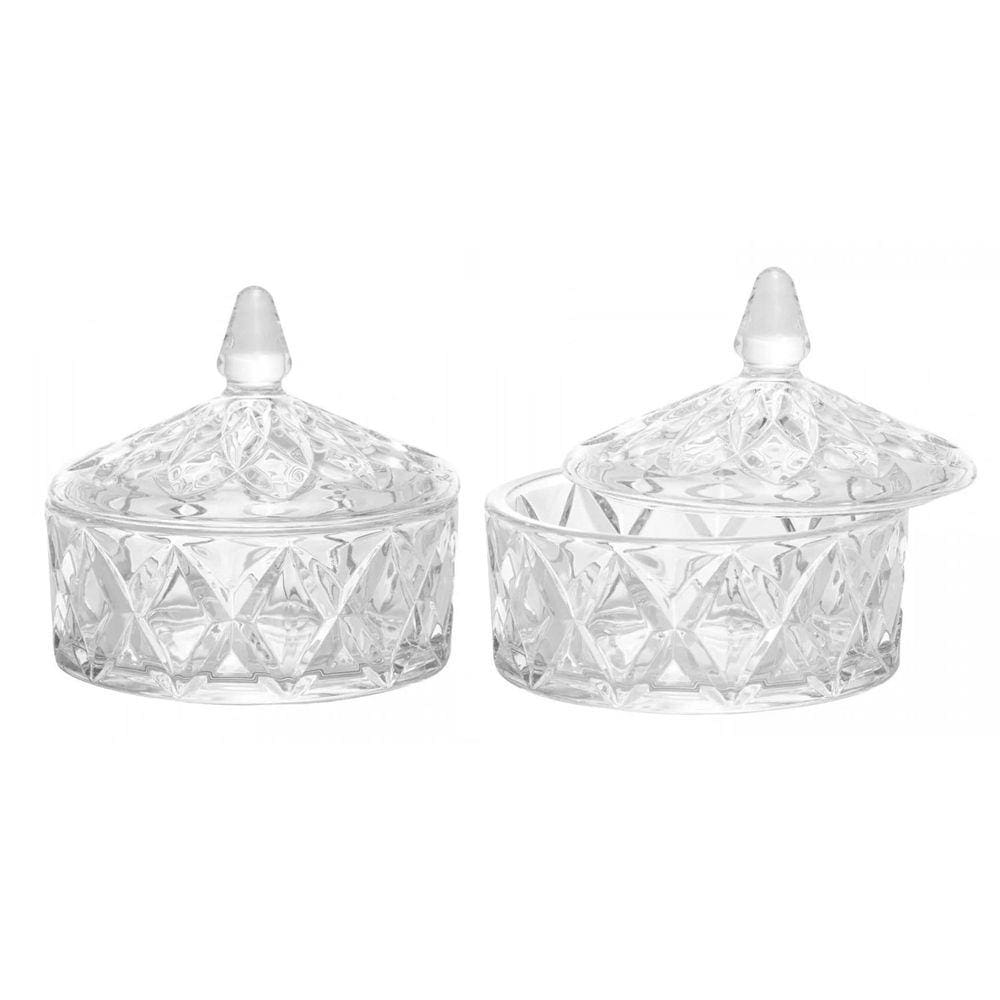 Kit 2 Potiche Bomboniere Baleiro Vidro Cristal Doces C/Tampa