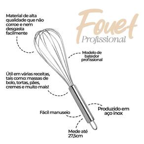 Fouet Profissional Inox 27,5Cm Preparo Perfeito De Receitas