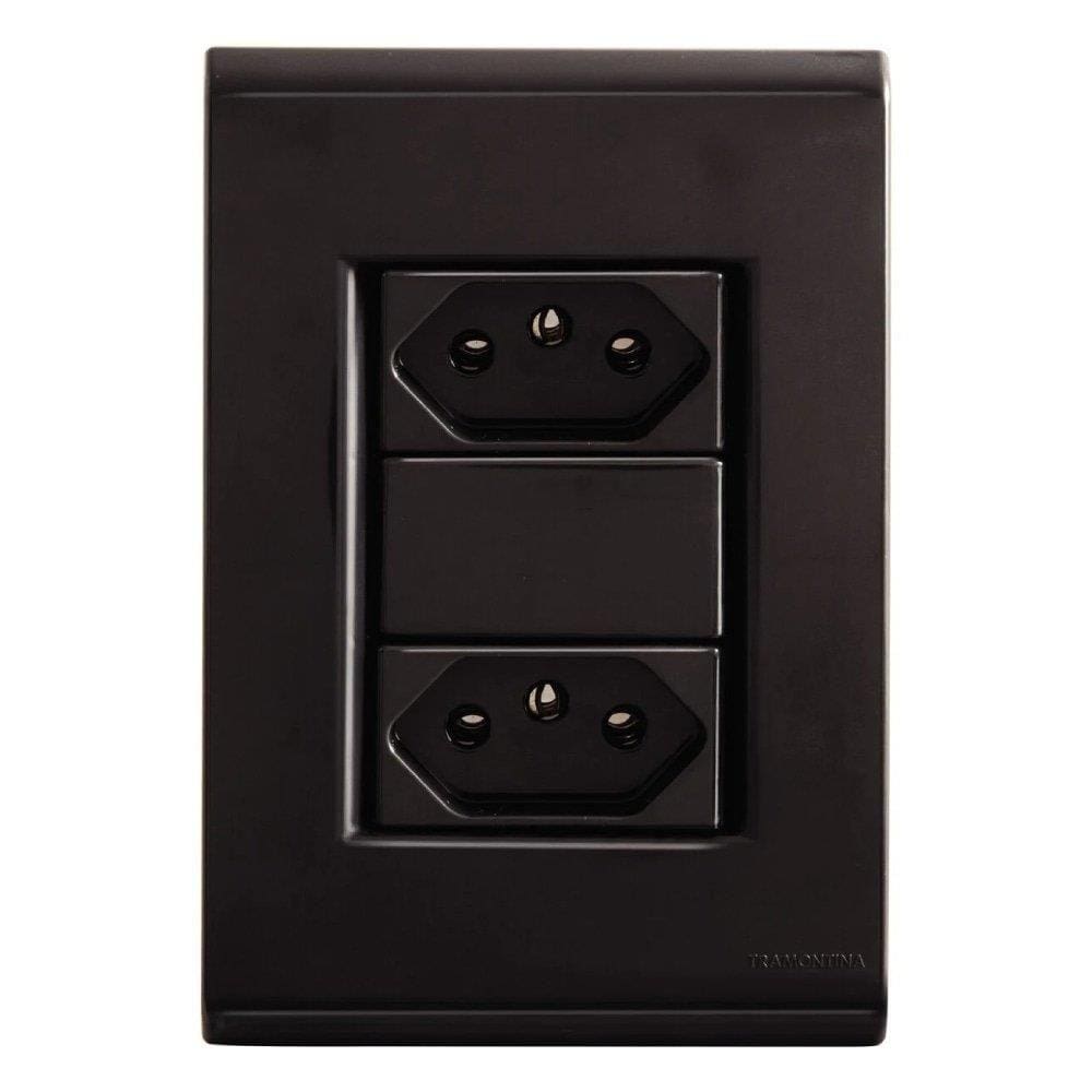 Tomada Liz Tramontina Dupla 2P+T 10A Com Placa 4X2 Grafite
