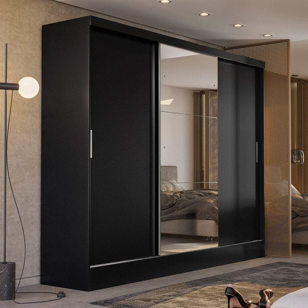 Guarda Roupa Casal 3 Portas 4 Gavetas Plata Demóbile Preto Amendola