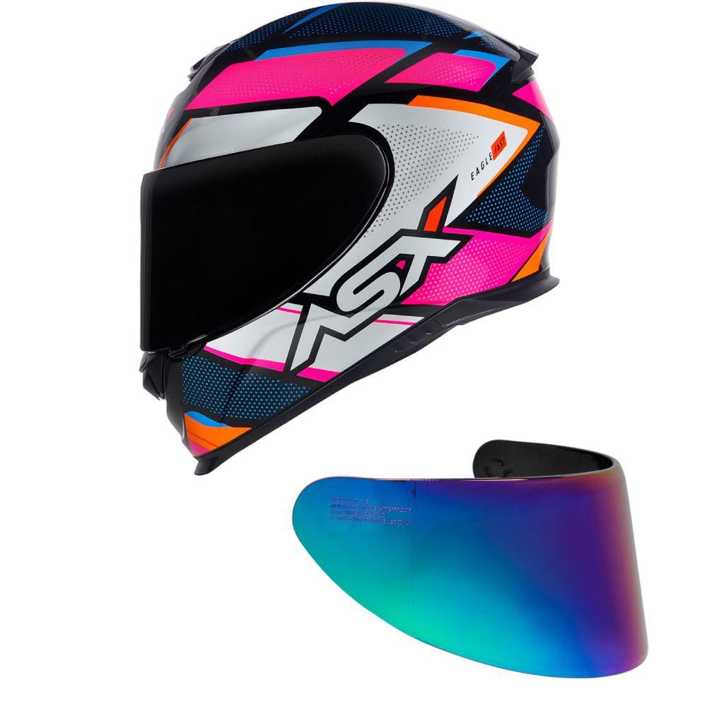 Capacete ASX Eagle Fast Preto Rosa e Branco Mais Viseira Camaleão