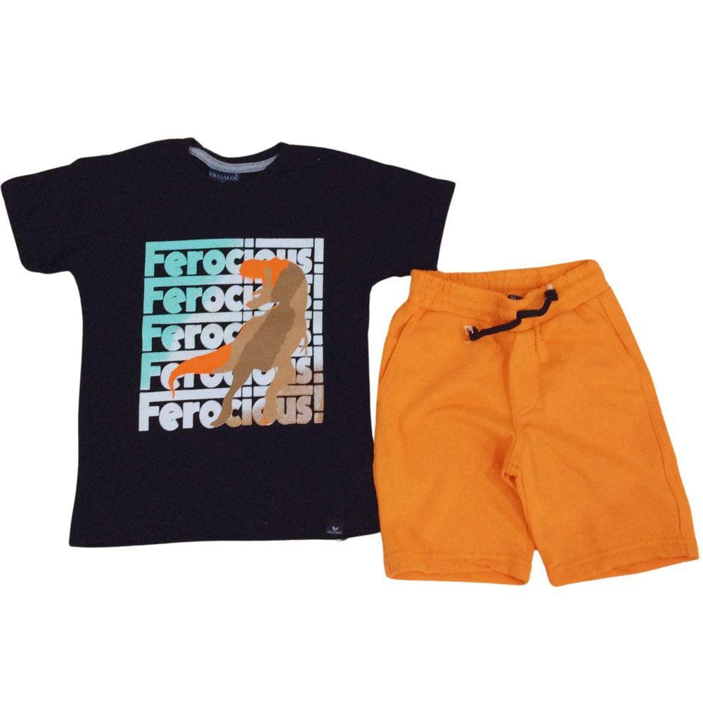 Conjunto Vrasalon Verão Masc Preto e Laranja