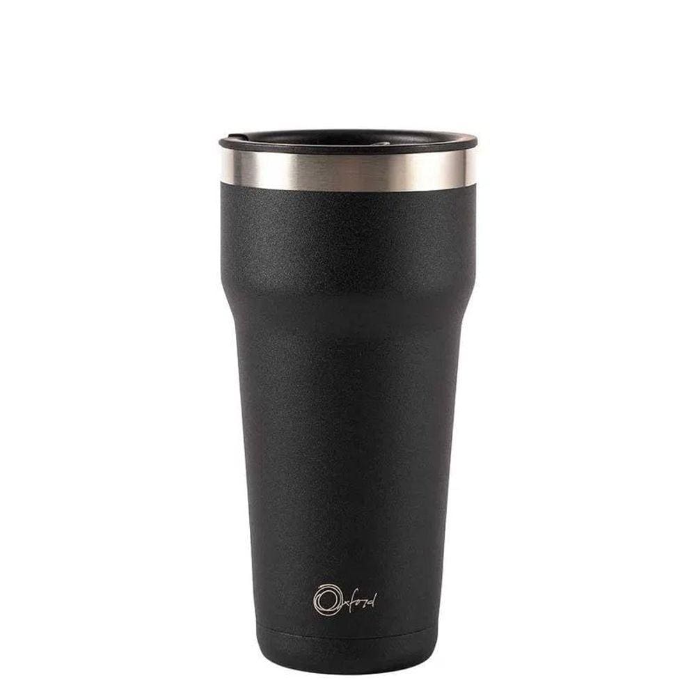 Copo Térmico Em Aço inox Parede Dupla 470ml Com Tampa Preto Oxford