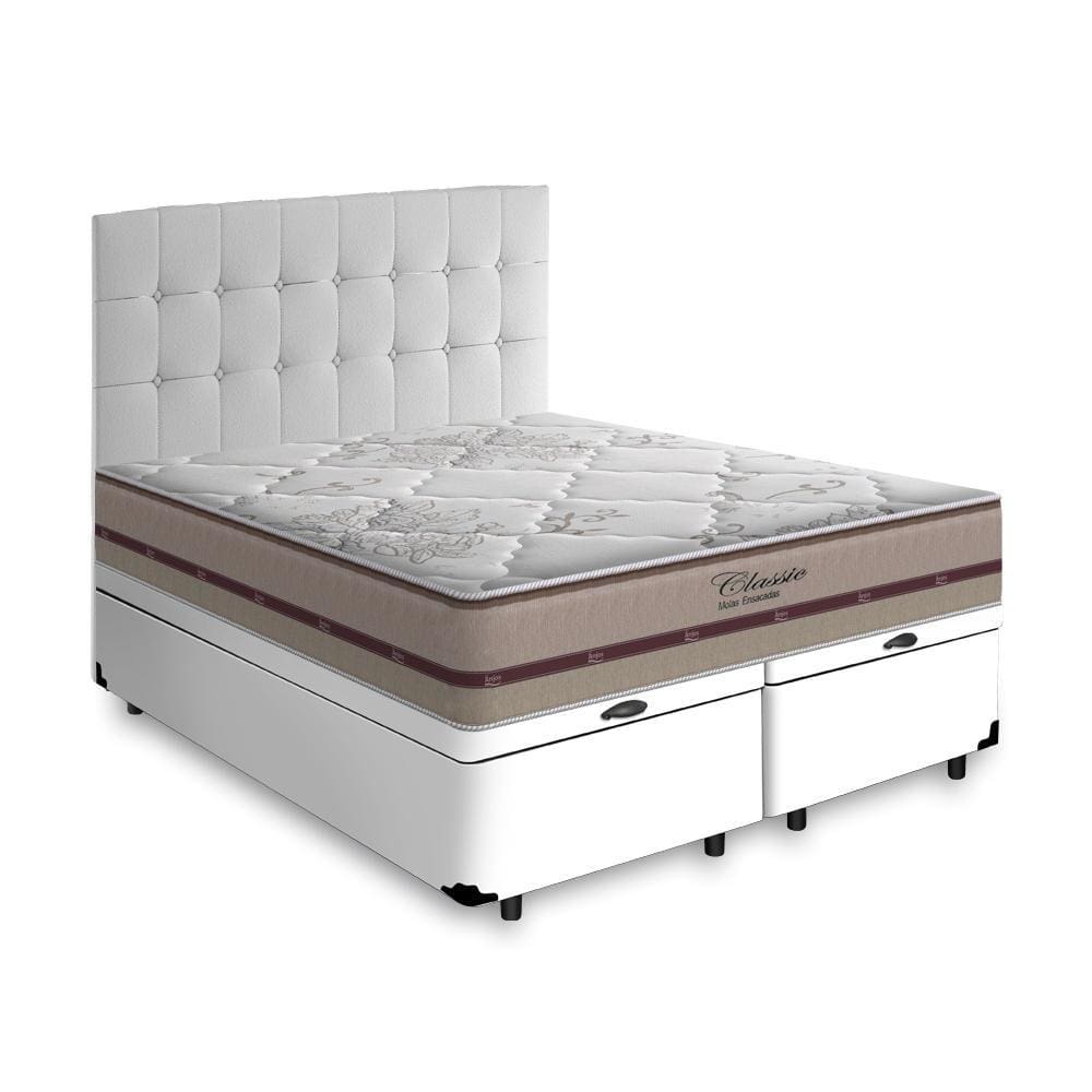 Cama Box Baú + Cabeceira Cassis e Colchão Queen - Anjos - Classic Molas Ensacadas 158cm