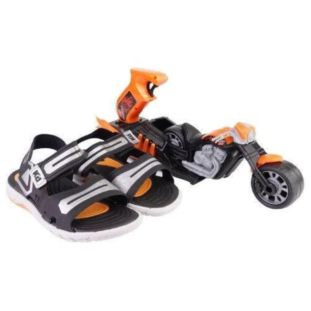 Sandália Kidy Infantil Preto Laranja Com Moto