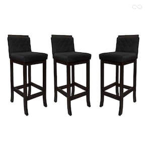 Kit 3 Banquetas Média com Encosto Matelassê Nice Madeira Maciça Maciça Suede Preto CCS