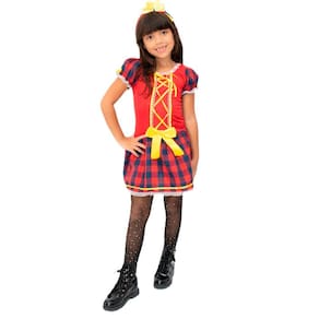 Vestido Caipira Infantil Xadrex Vermelho Festa Junina + Arco