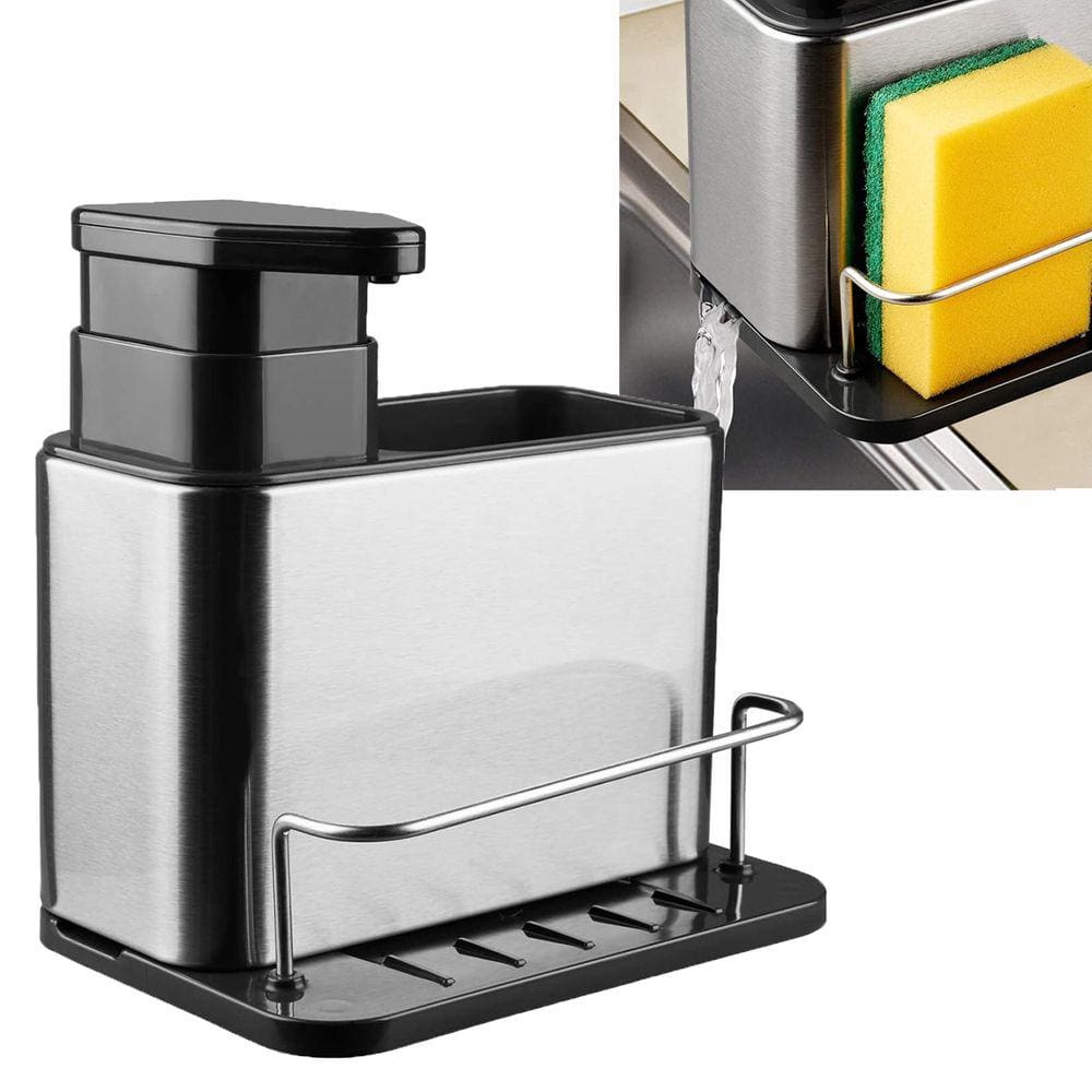 Dispenser Pia Porta Detergente Esponja Talher 3 Em 1 Inox Cozinha Balcao Limpeza Higienico Organizador
