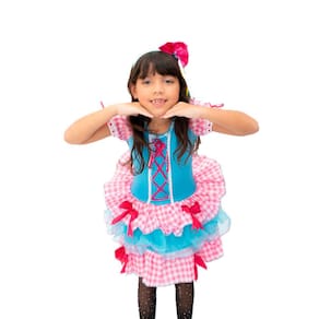 Vestido Infantil Caipira Rosa e Azul Xadrez Junino com Arco
